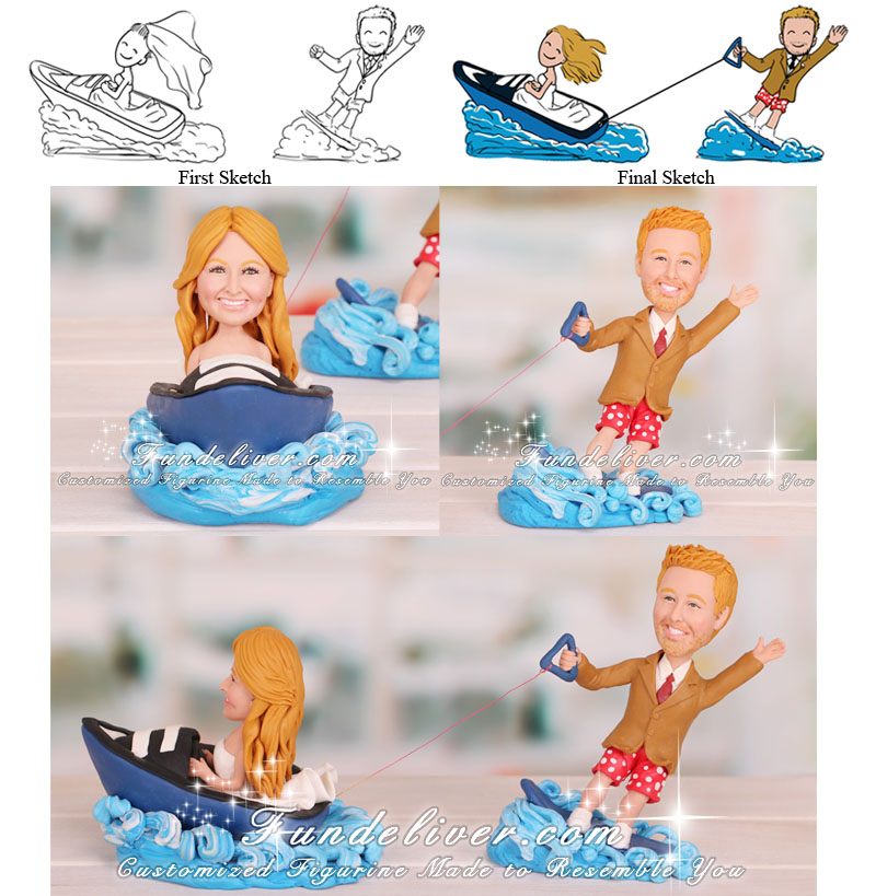 Speed Boat and Wakeboarding Cake Topper
